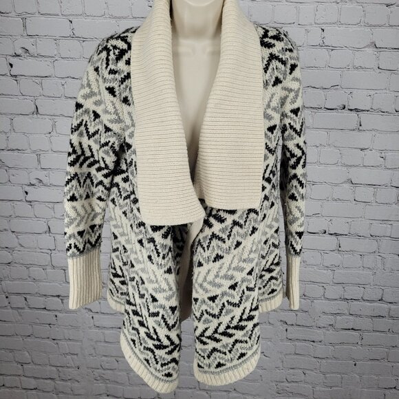 Ellen Tracy Lambswool Blend Ivory & Grey Geometric Open Cardigan Size Small S - Picture 1 of 11